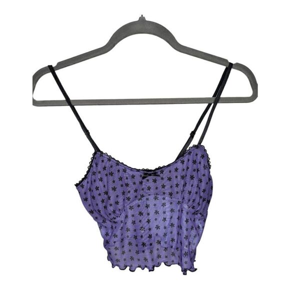 NWT Daisy Street Purple Floral Sheer Mesh Crop Top - Picture 2 of 10